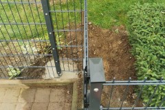 Dragon-Ball-Metal-Precision-made-anthracite-coloured-double-bar-fence-component-with-a-view-of-a-freshly-kept-garden