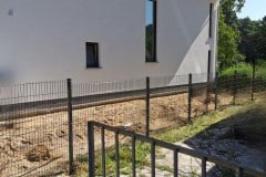 Dragon_Ball_Metal_Doppelstabmatten_Zaunelemente_Gruen_Rankpflanze_Garten_mit_Sonnenschein_Metalltor