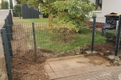 Dragon_Ball_Metal_Doppelstabmatten_Zaunelemente_Gruen_Rankpflanze_Garten_mit_Sonnenschein_Metalltor_Hundehuette_Gartenmoebel