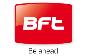 Logo der Partnerfirma BFT mit dem Slogan 'Be ahead' - Innovationsführer für Torautomatisierung in Partnerschaft mit Dragon Ball Metal